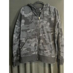 Men's Black & White Camoflauge Print Xersion Hooded Zip Up Size L